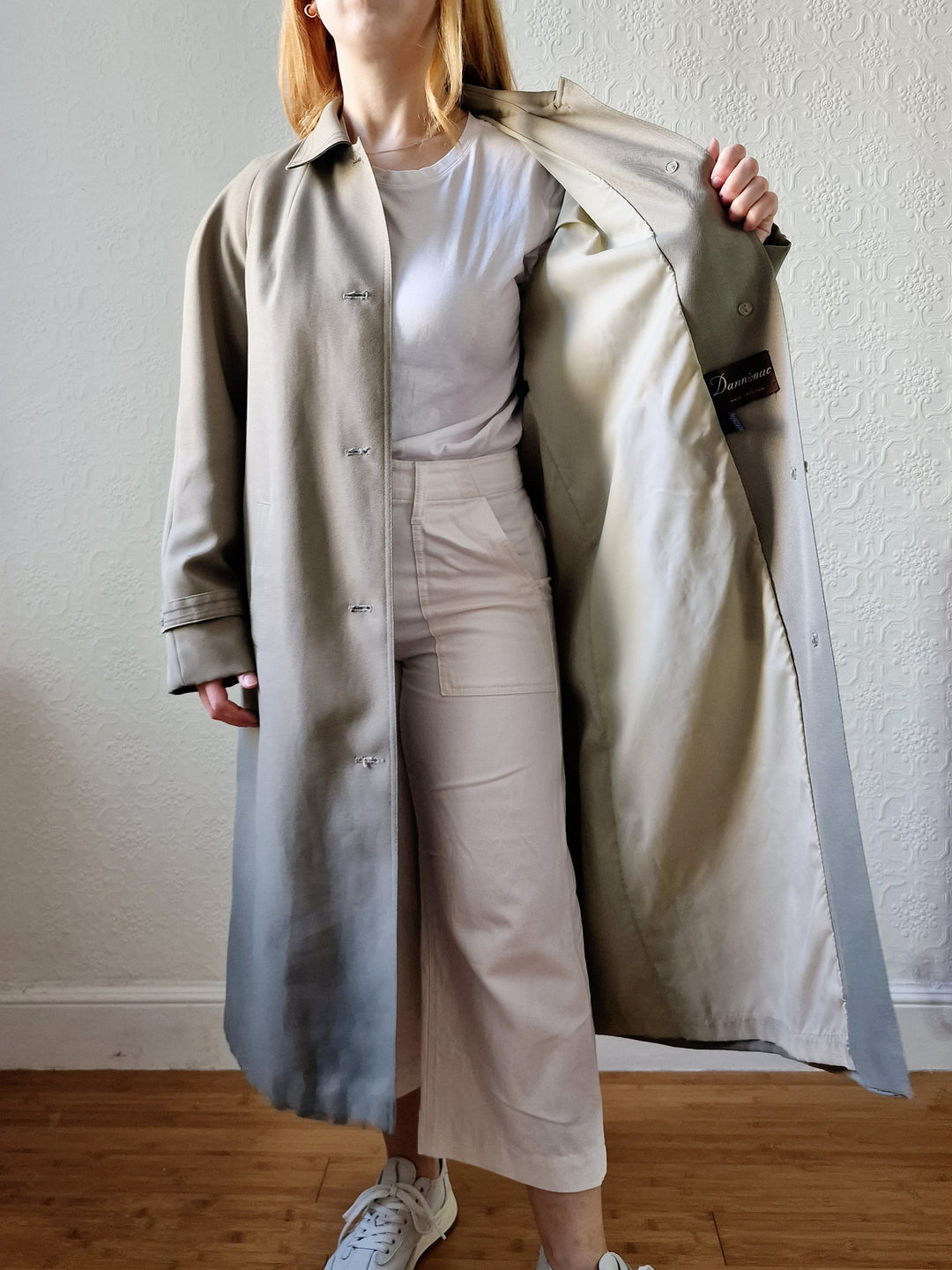 Vintage Khaki Green Single Breasted Trench Coat by Dannimac - S/M