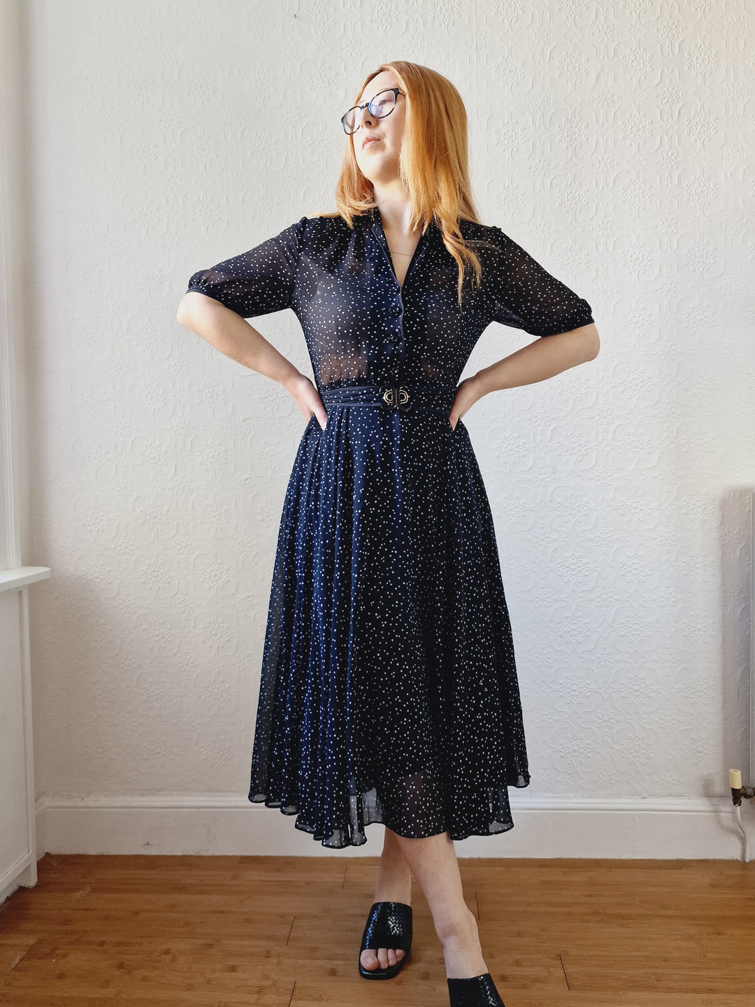 80s midi dress Hand Crochet 80s Pastel Midi Dress Selected by Madly Vintage