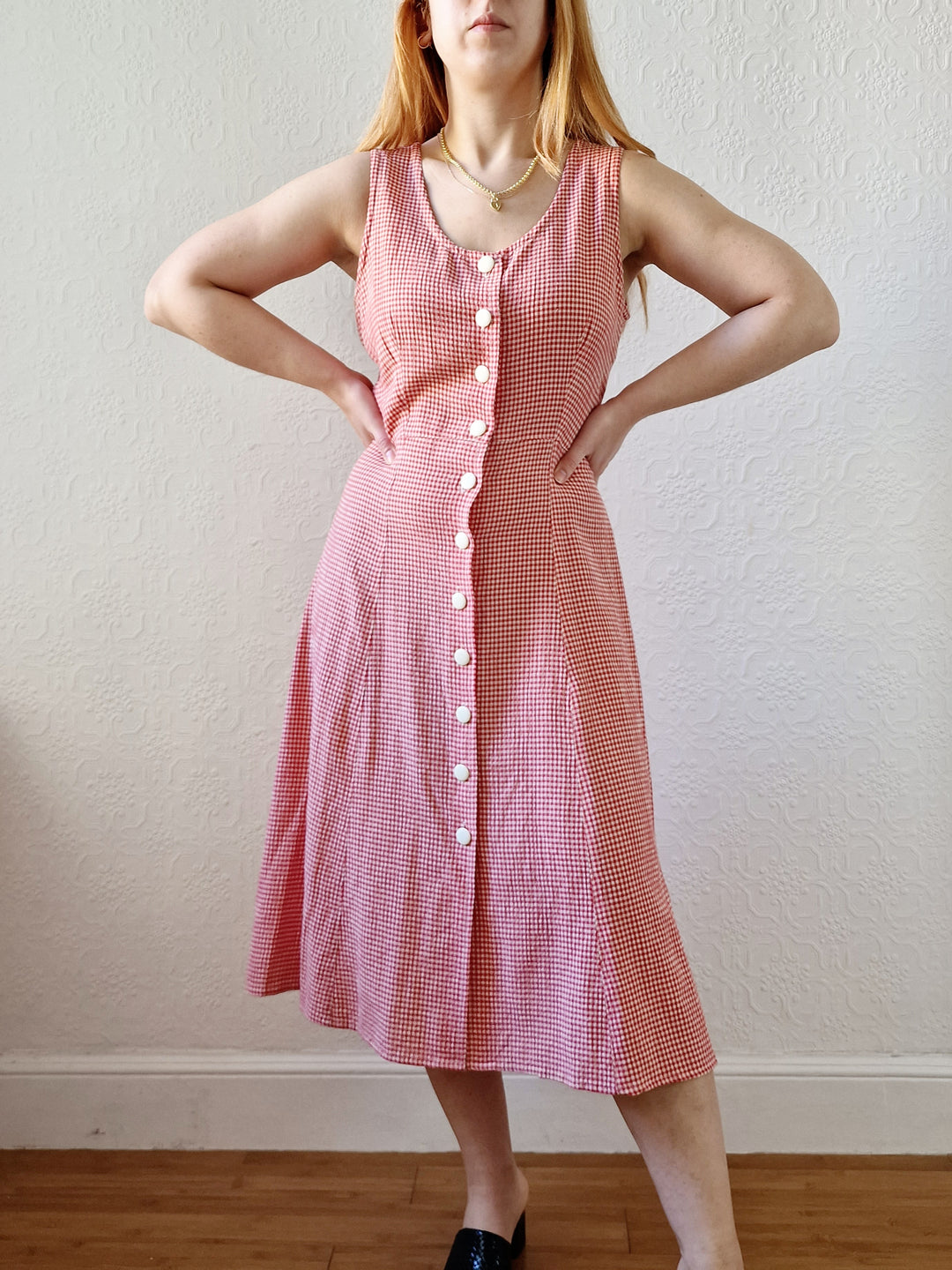 Vintage 90s Red Gingham Sleeveless Midi Dress - S/M TORN vintage Vintage 90s Red Gingham Sleeveless Midi Dress - S/M TORN vintage