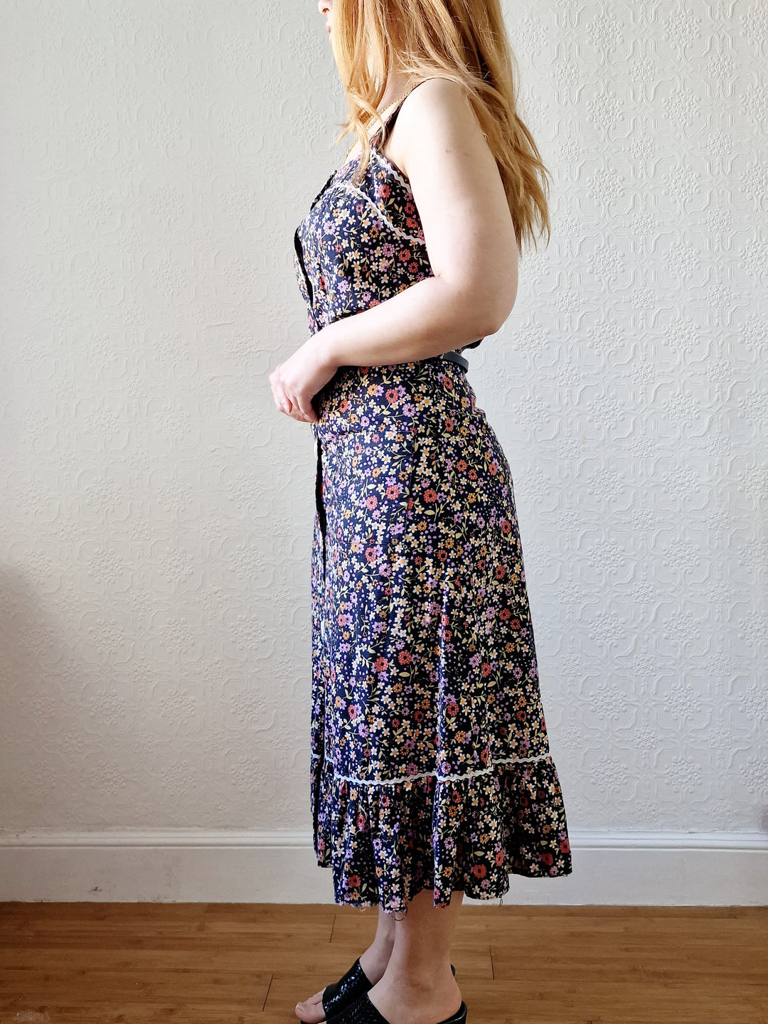 Vintage 90s Multicolour Floral Sleeveless Midi Dress - S/M