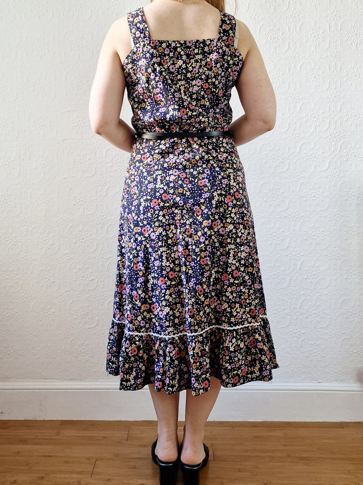 Vintage 90s Multicolour Floral Sleeveless Midi Dress - S/M