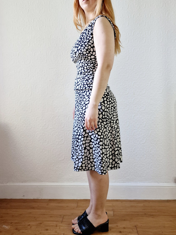 Vintage 90s Black & White Sleeveless Midi Dress - XS/S