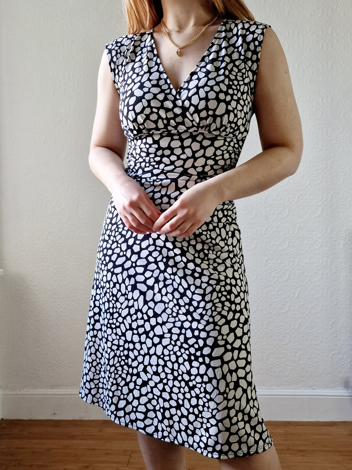 Vintage 90s Black & White Sleeveless Midi Dress - XS/S