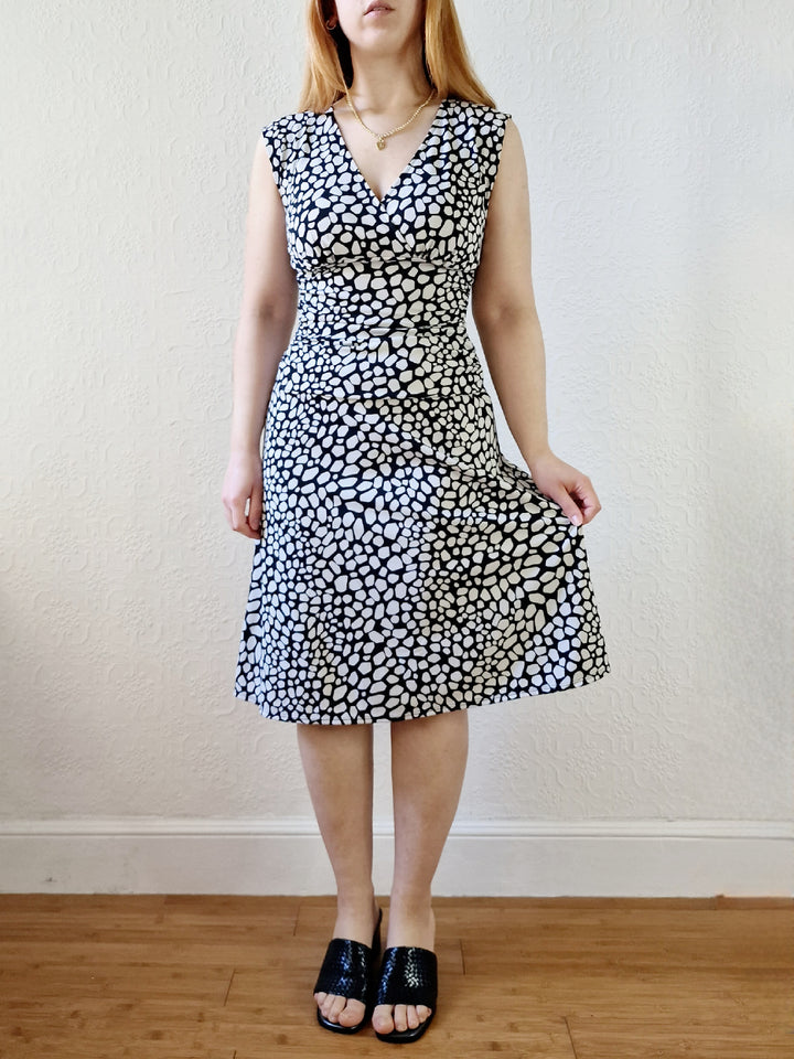 Vintage 90s Black & White Sleeveless Midi Dress - XS/S