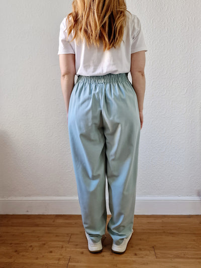 Vintage Duck Egg Blue High Waisted Pleated Straight Leg Trousers - L