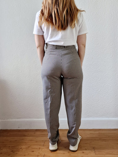 Vintage Brown & Grey Gingham Check High Ultra High Waisted Straight Leg Trousers - XS