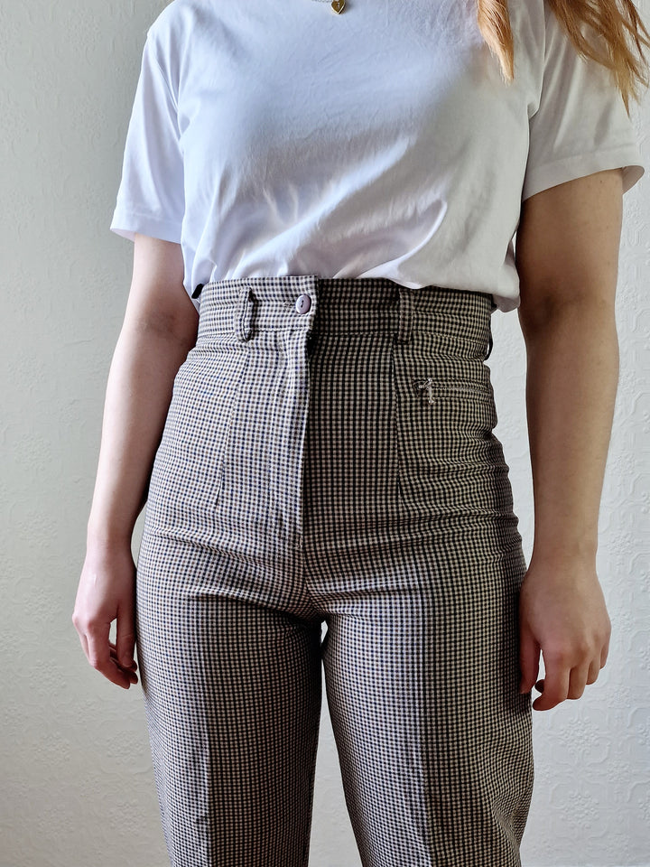 Vintage Brown & Grey Gingham Check High Ultra High Waisted Straight Leg Trousers - XS