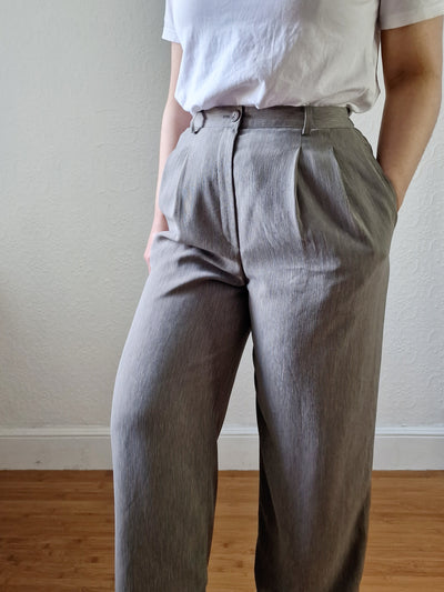 Vintage Grey High Waisted Straight Leg Pleated Trousers - S