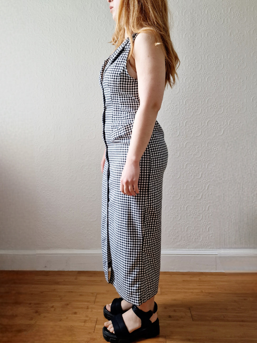 Vintage 90s Black & White Gingham Sleeveless Dress - XS