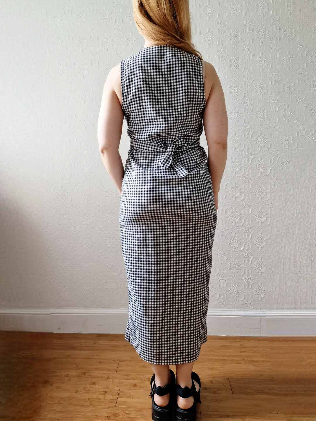 Vintage 90s Black & White Gingham Sleeveless Dress - XS