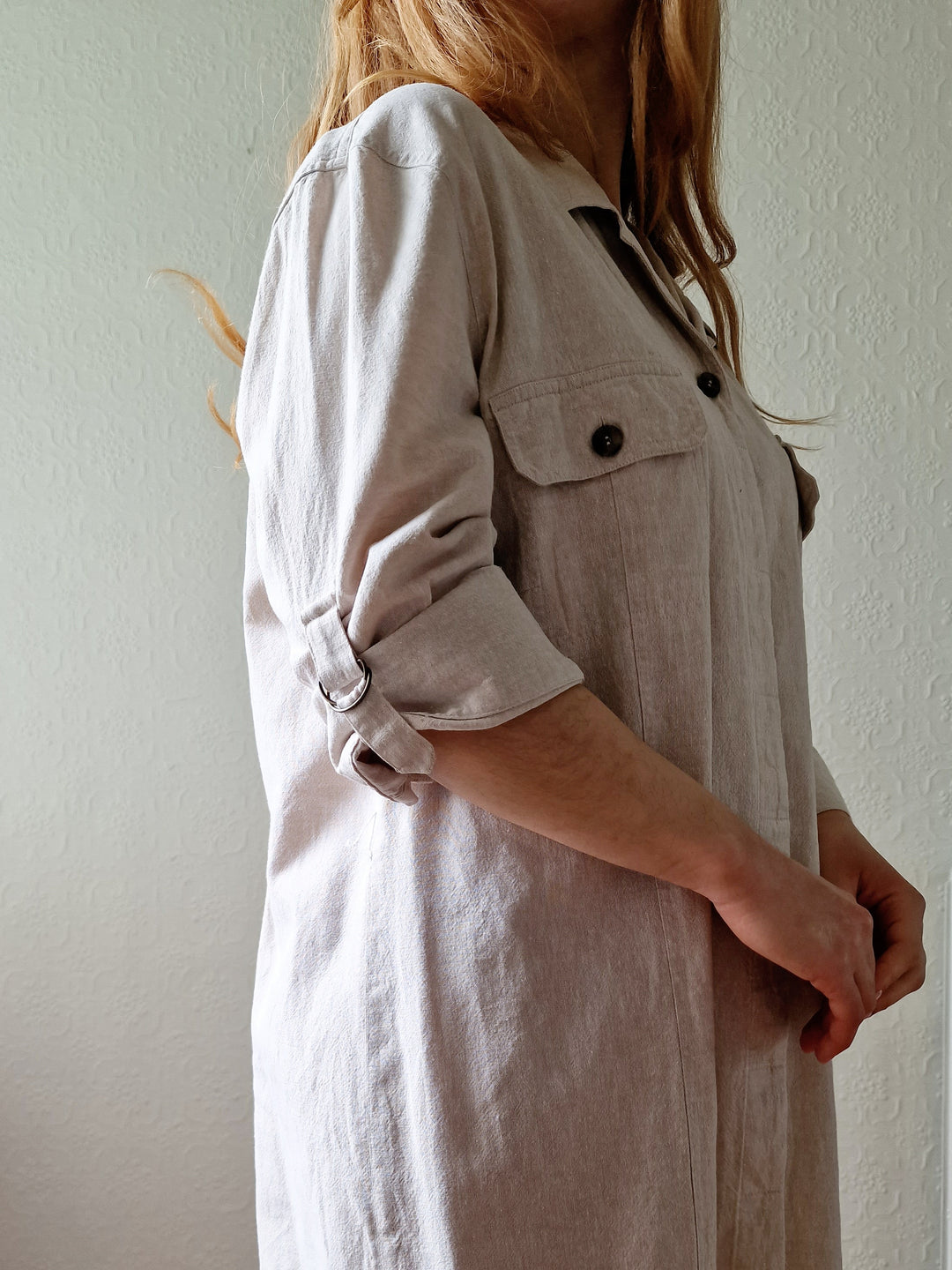 Vintage 90s Safari Style Beige Midi Shirt Dress with Belt - XL TORN vintage Vintage 90s Safari Style Beige Midi Shirt Dress with Belt - XL TORN vintage