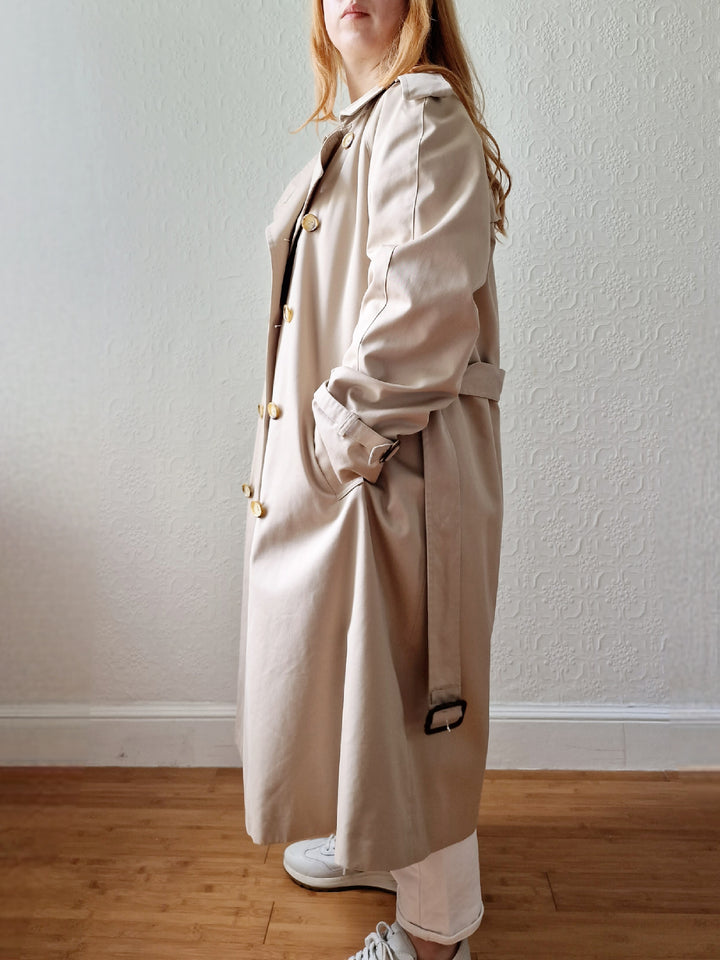 Vintage Beige Double Breasted Trench Coat by Dannimac with Removable Lining - M