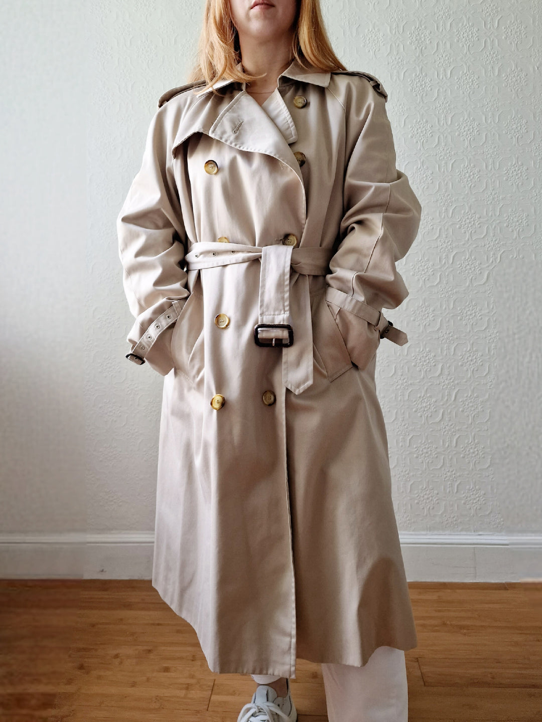 Vintage Beige Double Breasted Trench Coat by Dannimac with Removable Lining - M