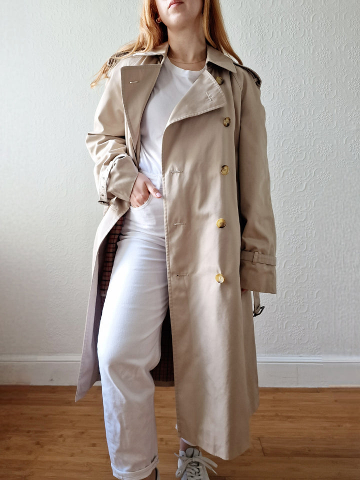 Vintage Beige Double Breasted Trench Coat by Dannimac with Removable Lining - M