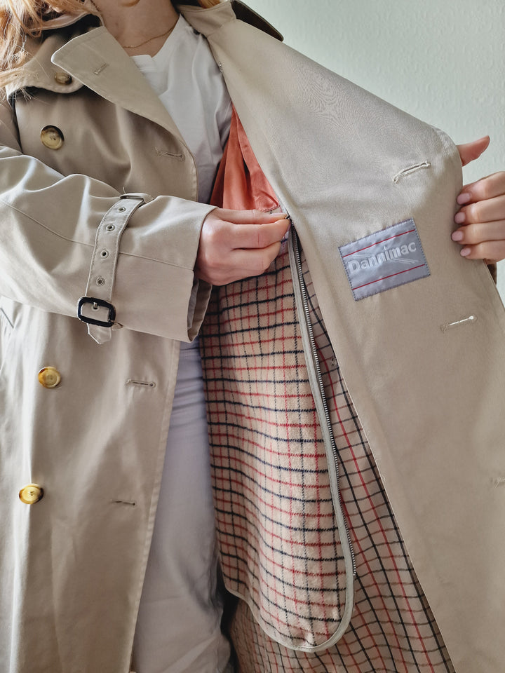 Vintage Beige Double Breasted Trench Coat by Dannimac with Removable Lining - M