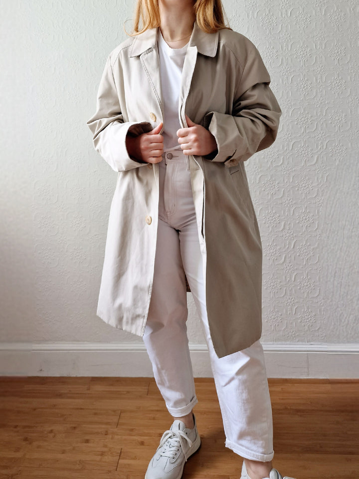 Vintage Light Beige Single Breasted Medium Length Trench Coat by Dannimac - M/L