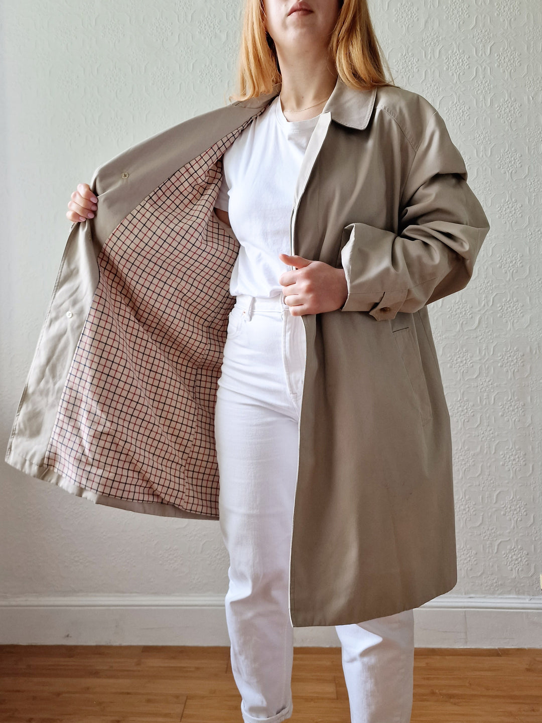 Vintage Light Beige Single Breasted Medium Length Trench Coat by Dannimac - M/L