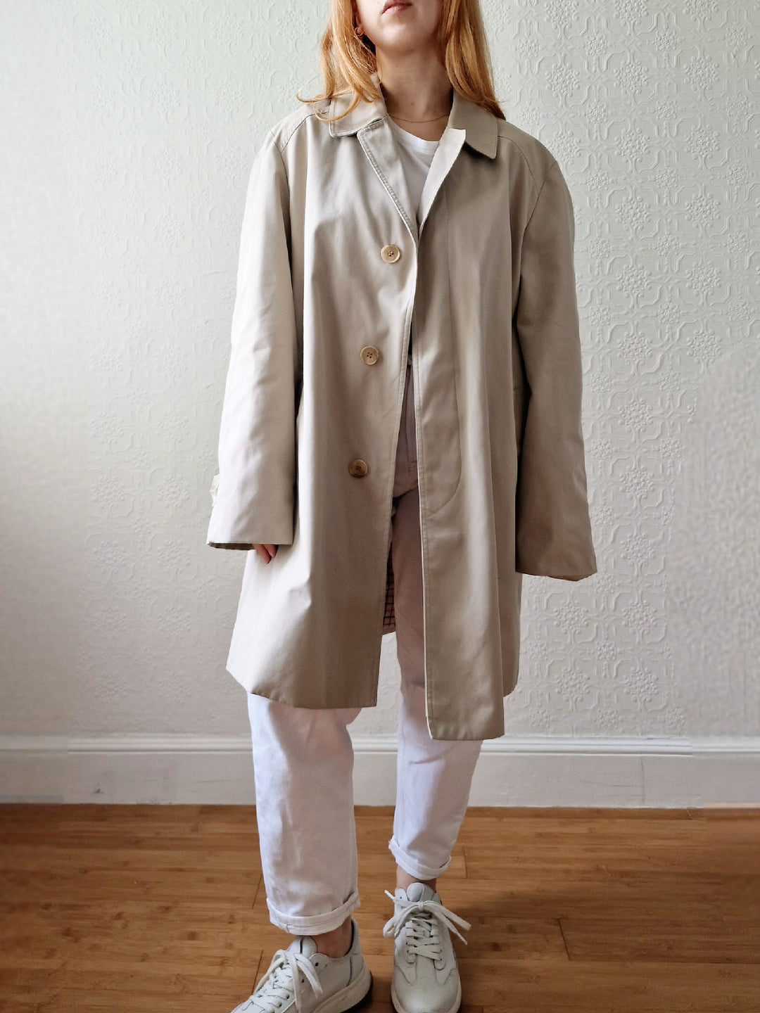 Vintage Light Beige Single Breasted Medium Length Trench Coat by Dannimac - M/L