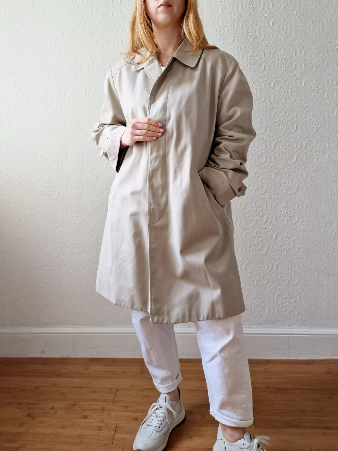 Vintage Light Beige Single Breasted Medium Length Trench Coat by Dannimac - M/L