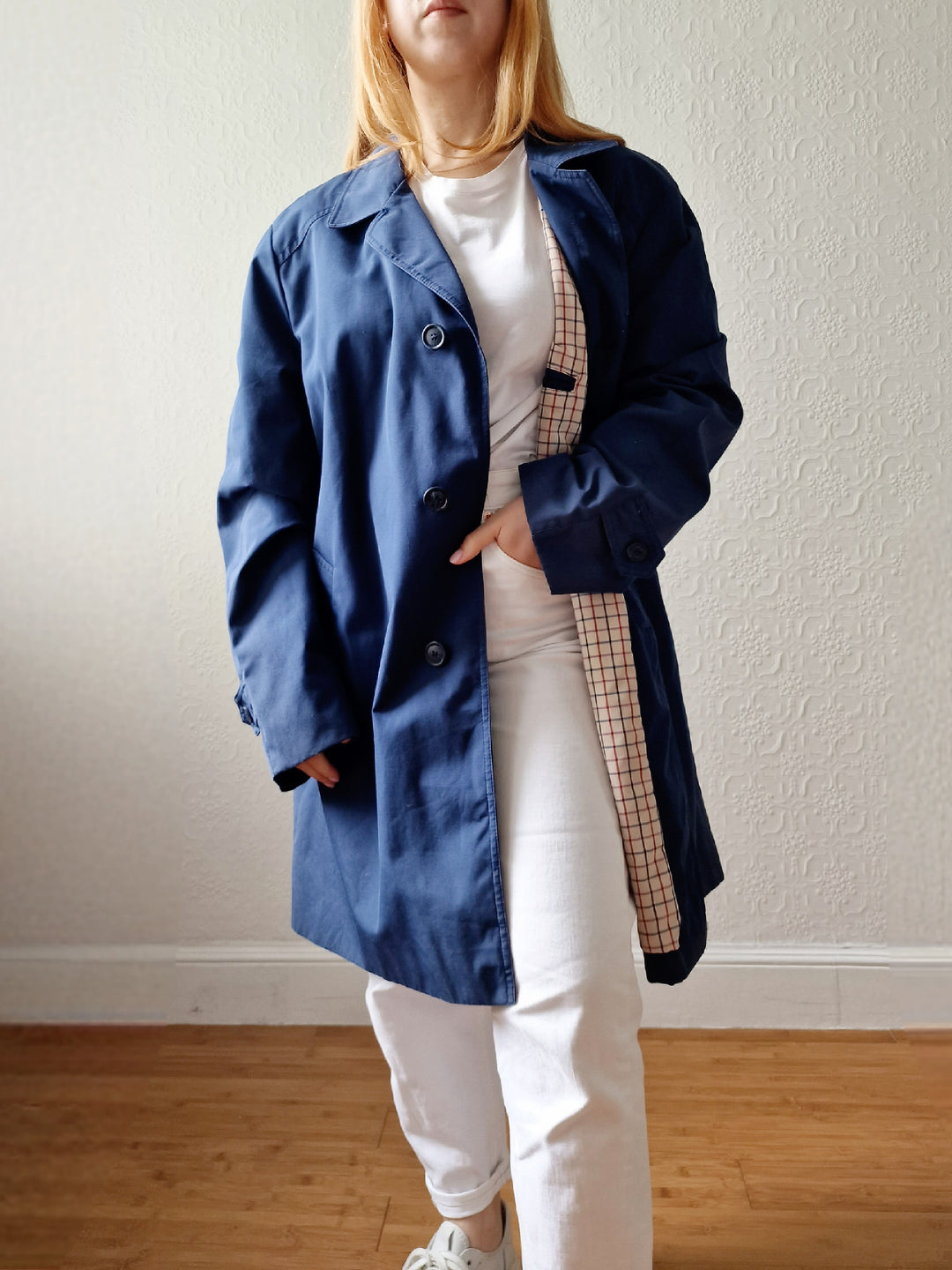 Vintage Navy Blue Single Breasted Trench Coat by Dannimac - M