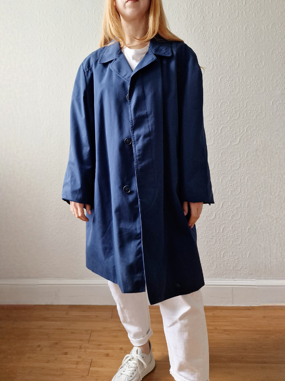 Vintage Navy Blue Single Breasted Trench Coat by Dannimac - M