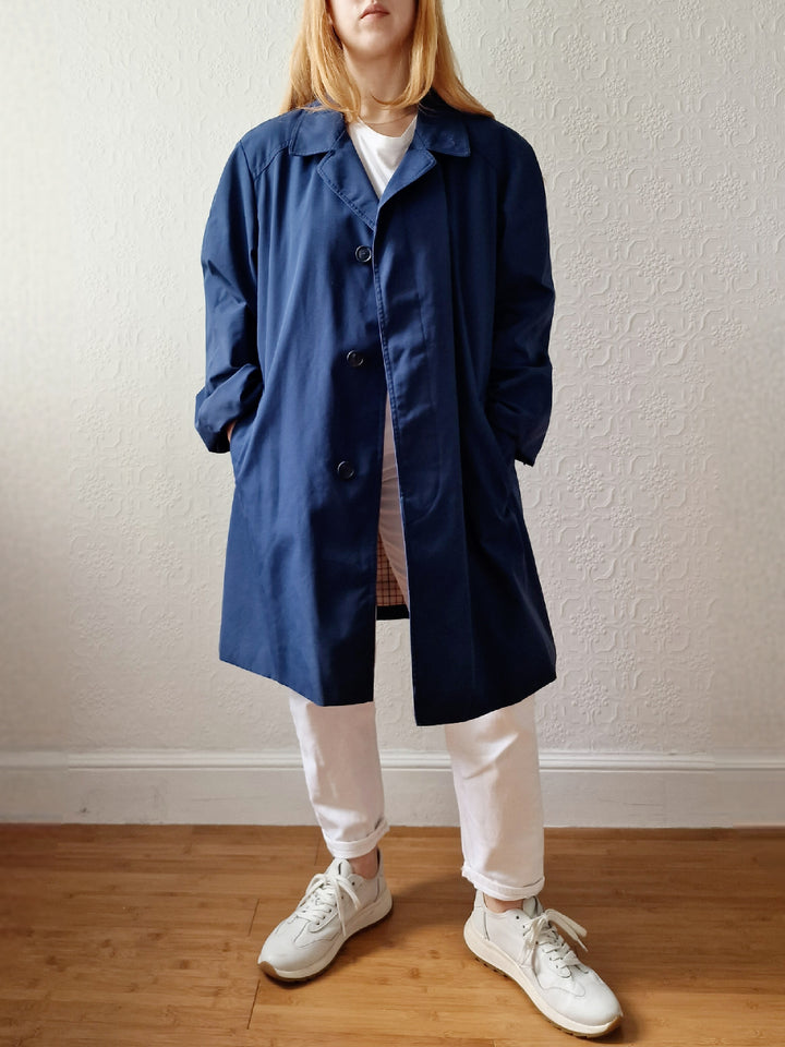 Vintage Navy Blue Single Breasted Trench Coat by Dannimac - M