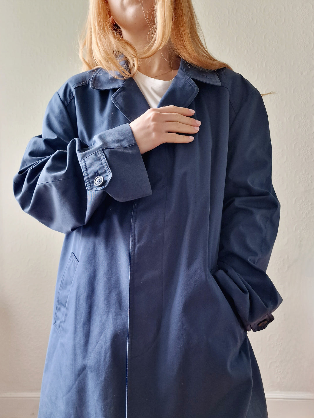 Vintage Navy Blue Single Breasted Trench Coat by Dannimac - M