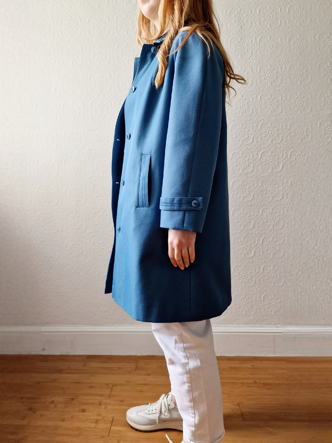 Vintage Blue Single Breasted Medium Length Trench Coat with Removable Lining - S/M