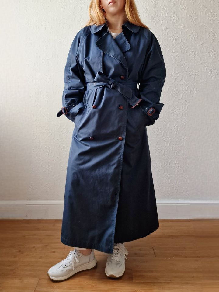 Vintage Dark Green Double Breasted Trench Coat with Removable Lining - L