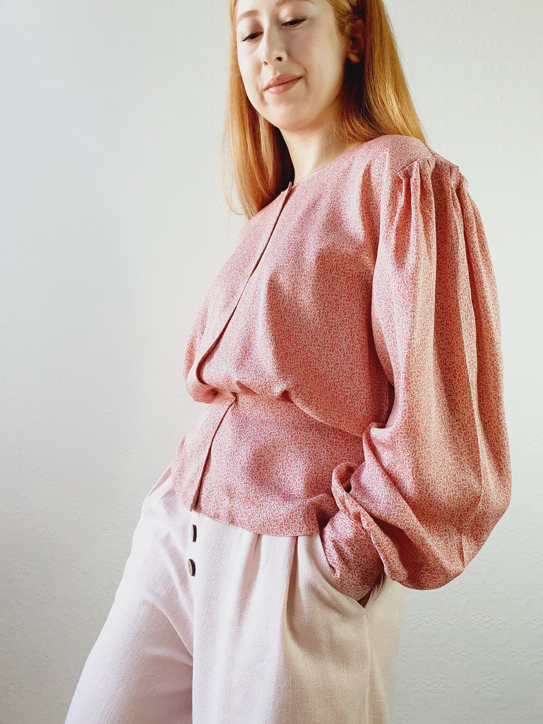 Pink 1980s Ditsy Blouse - S/M