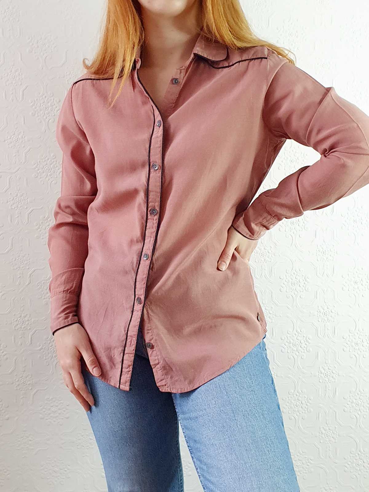 Dusty Pink Round Collar Cotton Blouse - XS/S
