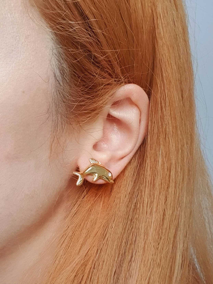 Gold Plated Dolphin Stud Earrings