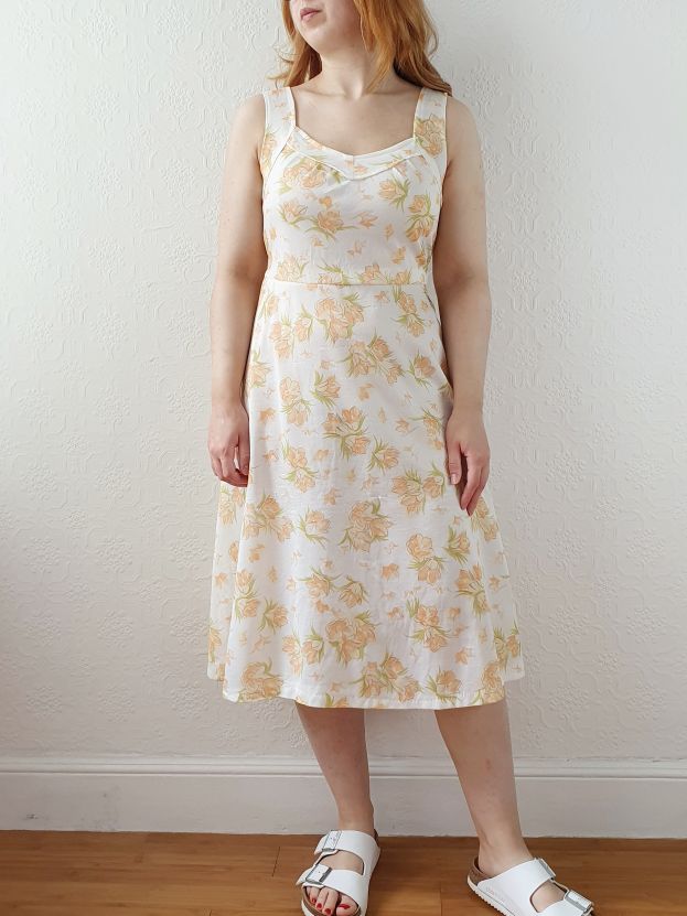 Vintage Cream Floral Sleeveless Dress - S/M