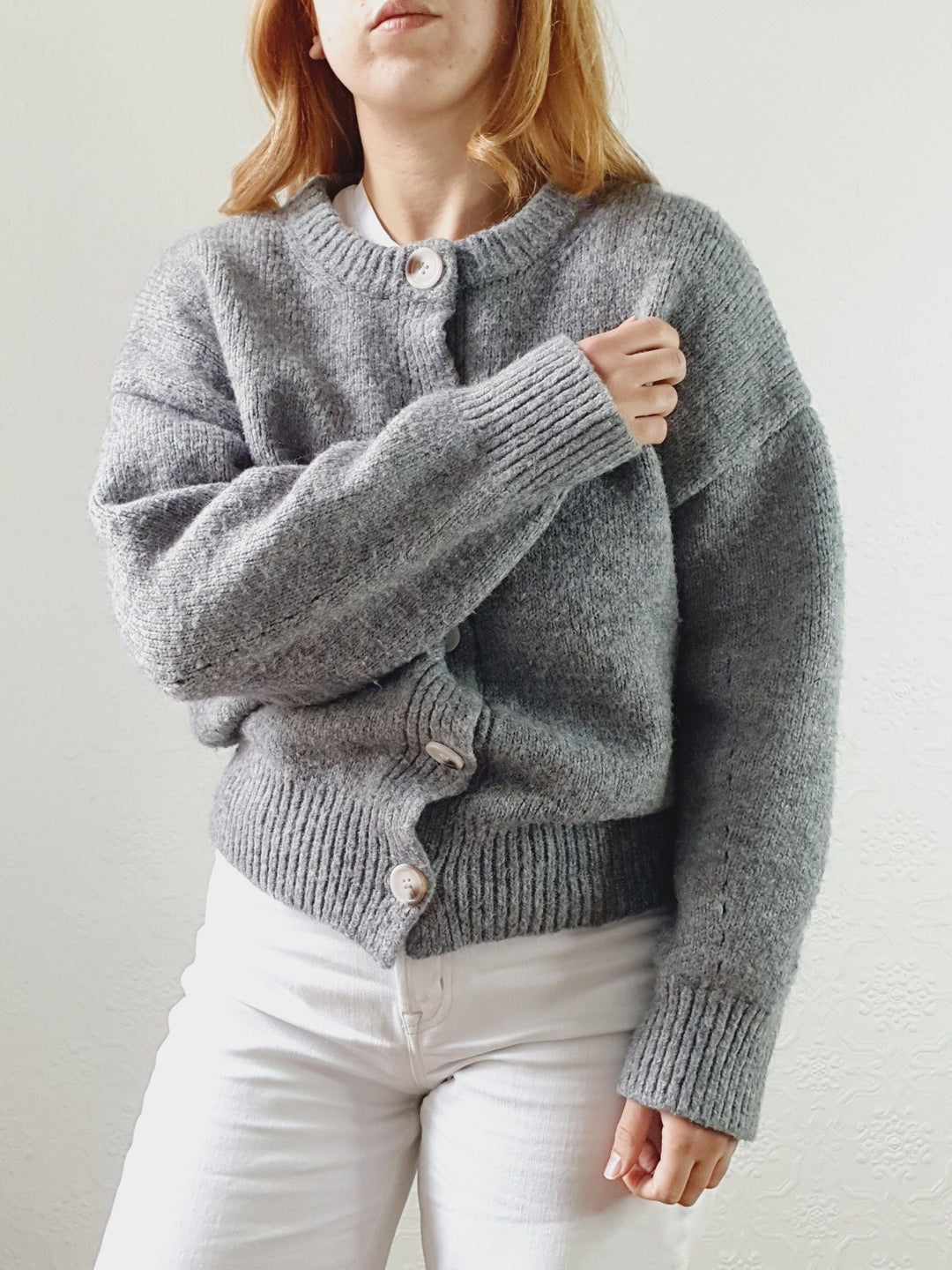 Vintage Grey Crew Neck Wool Cardigan - M/L