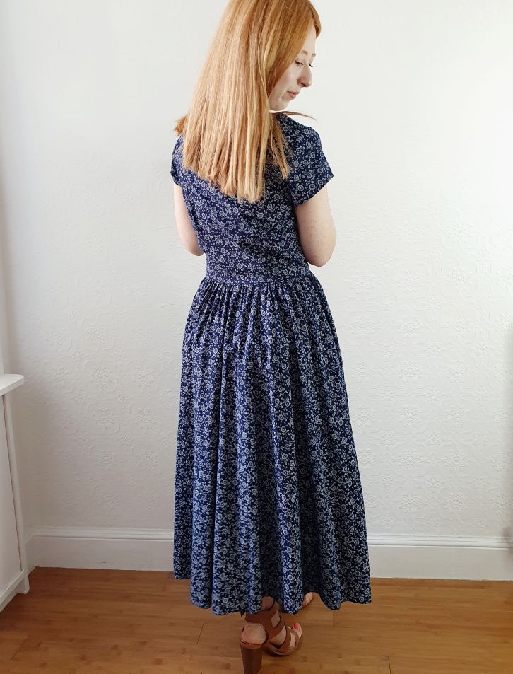 Vintage Navy Ditsy Floral Print Dress - S