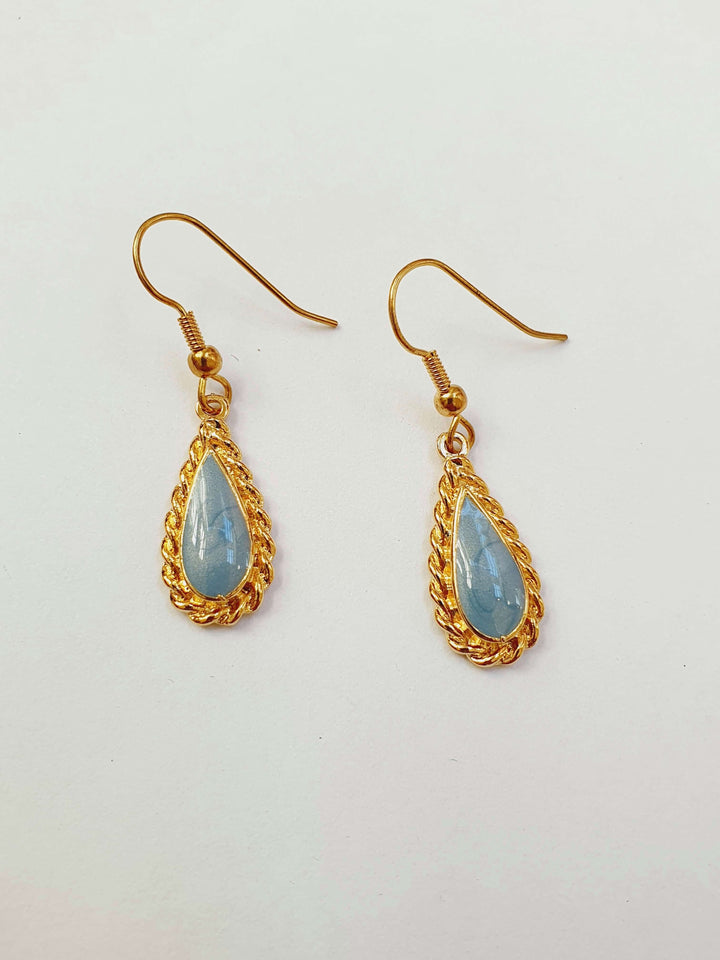 Vintage Gold Plated Blue Enamel Drop Earrings