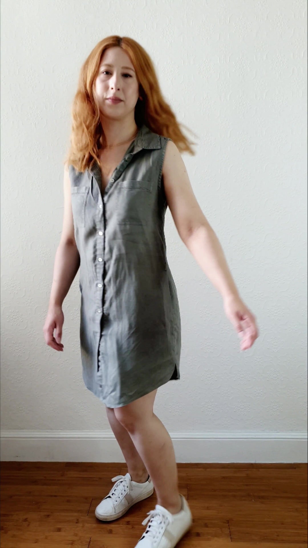 Khaki Pure Linen Shirt Dress - S