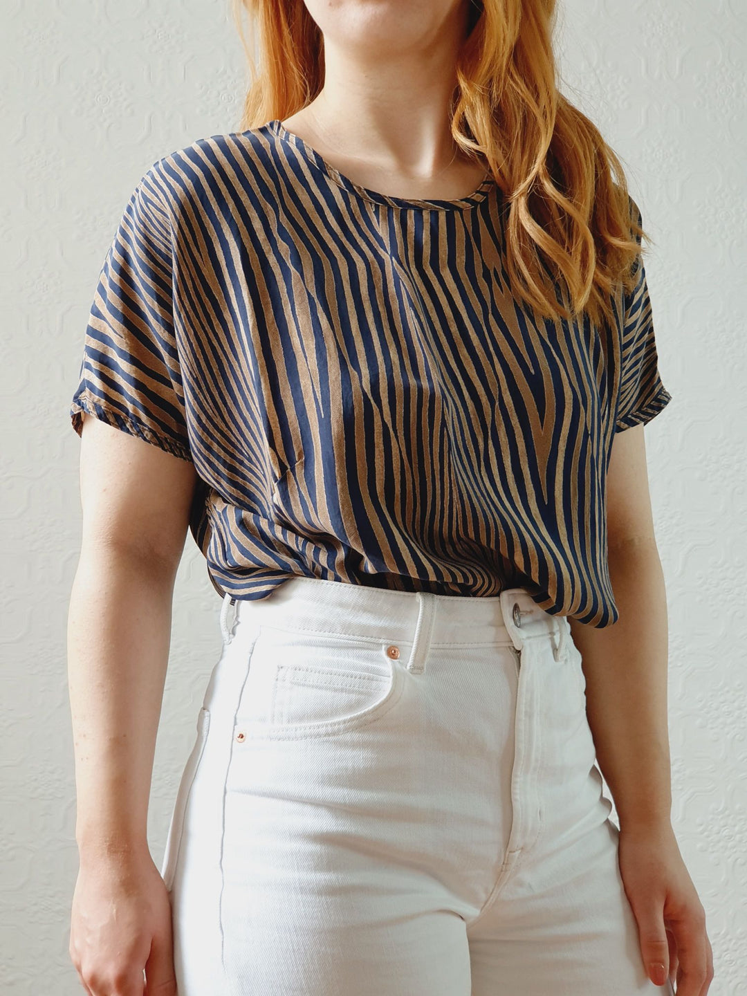 Vintage 80s Black & Brown Tiger Print Blouse - S/M