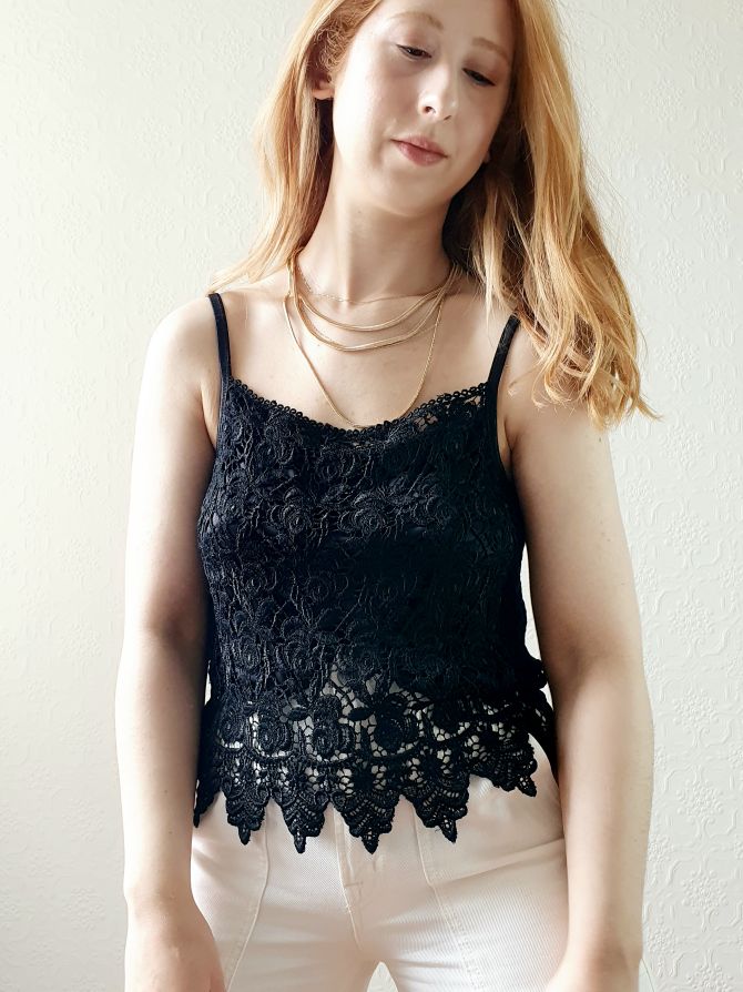 80s Black Lacy Tank Top - S