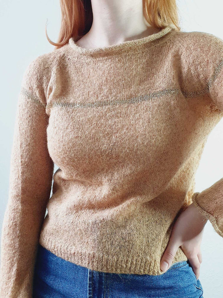 Vintage Tan Fine Knit Jumper - XS/S