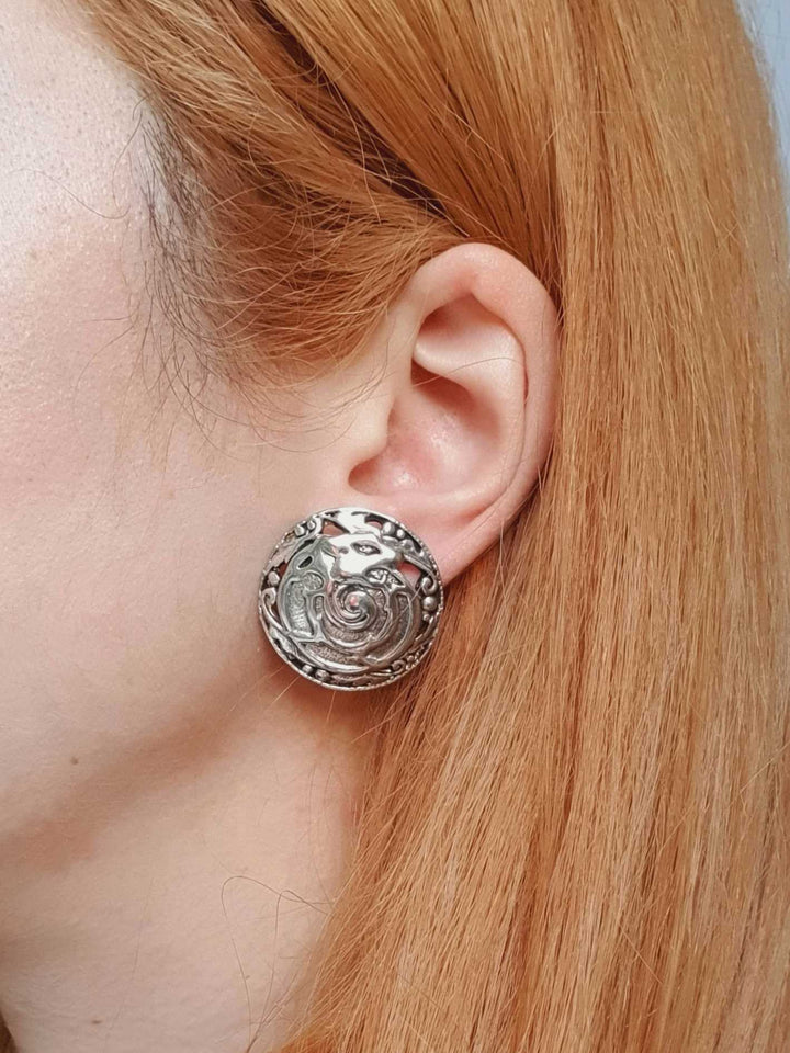 Vintage Silver Toned Textured Round Earrings