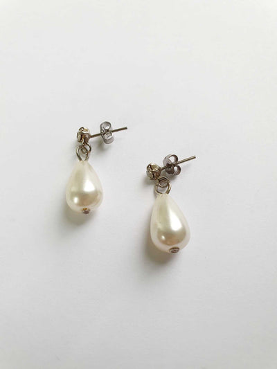 Vintage Silver Toned Pearl Drop Earrings