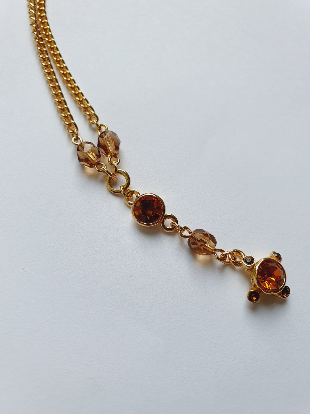 Vintage Gold Plated Chain Necklace with Copper Crystals