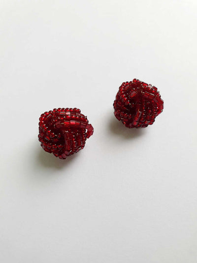 Vintage Silver Toned Clip On Bordeaux Bead Earrings