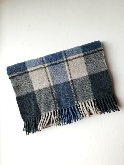 Vintage Muted Blue and Grey Checked Scarf