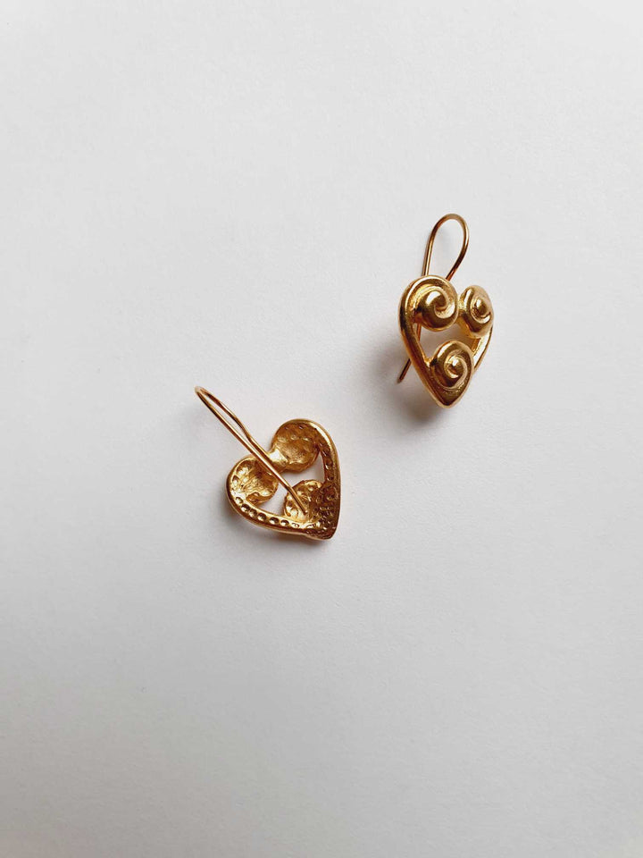 Vintage Gold Plated Heart Drop Earrings