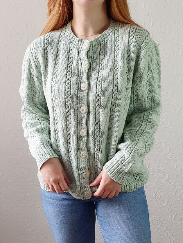 Vintage Handknitted Mint Green Cardigan - M/L