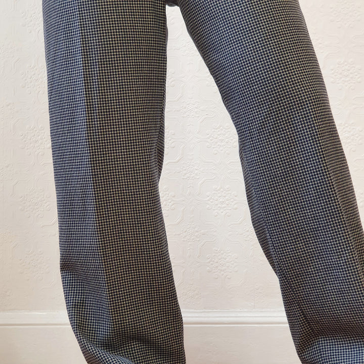 Navy Gingham Wool Trousers - XL