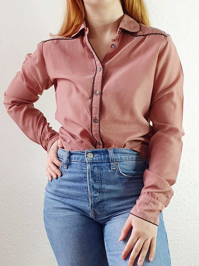 Dusty Pink Round Collar Cotton Blouse - XS/S