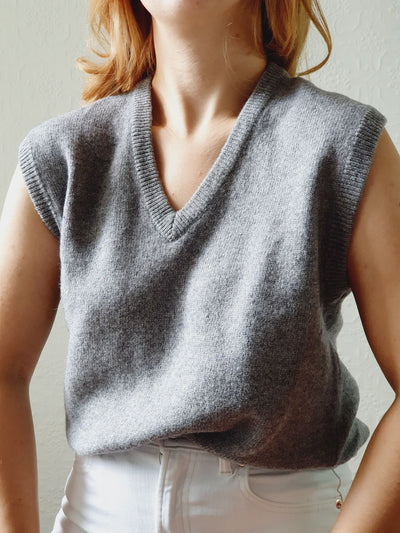 Vintage Grey Wool V-Neck Vest - M